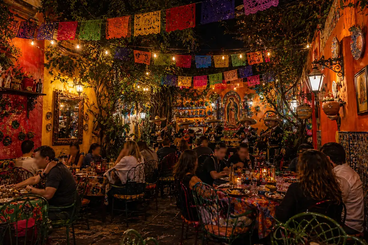 Lively evening patio at La Milpa restaurant, Colonia Condesa Mexico City