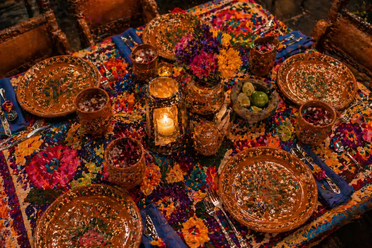Festive table setting at traditional Mexican restaurant La Milpa, Condesa